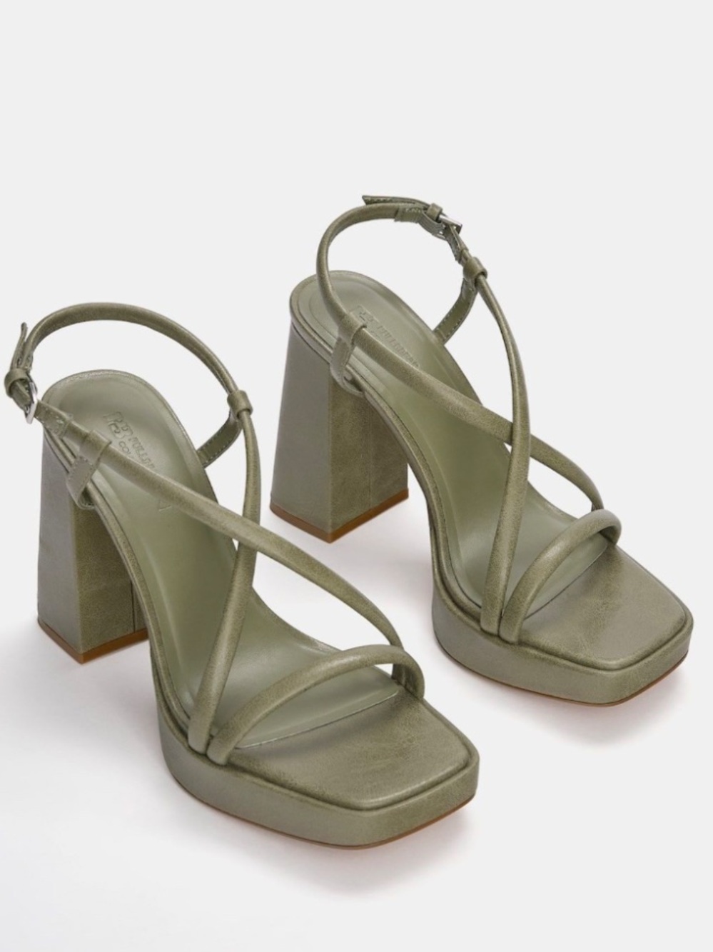 Pull&Bear Olive Strappy Square-Toe Slingback Heels